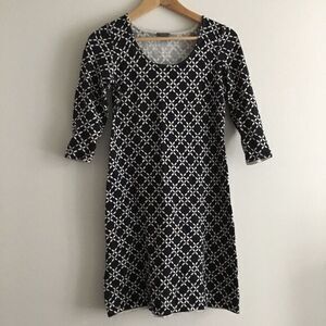 Ann Taylor Checks Plaid Print Black White Knit Crewneck Dress Womens‎ Siz…